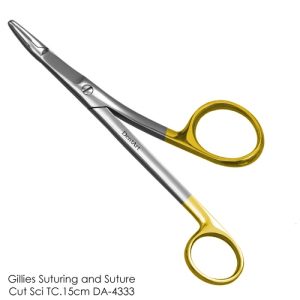 Gillies Suturing and Suture Cutting Scissors with Tungsten Carbide 15cm